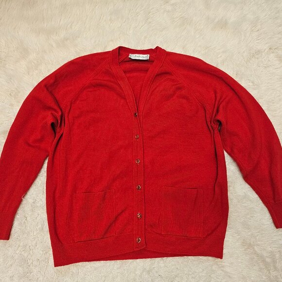 Vintage Edinburgh Women's Red Lambswool Cardigan Size: 38/97cm - Picture 2 of 9